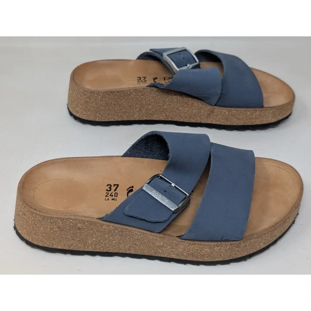 Birkenstock Papillio Almina Nubuck Leather Platform Sandal Blue EU 37/US 6/6.5